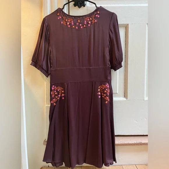 Free People Vintage Stardust Satin Plum Mini Dress with Embroidered Details - Picture 11 of 11